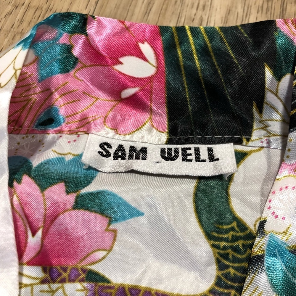 Sam Well Floral Satin Kimono Robe peacock floral flowers romantic night bath - Picture 5 of 9